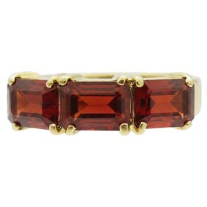 14K Yellow Gold 3 Garnet Gemstone Ring Front View