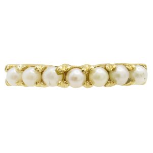 14K yellow Gold 7 Seed Pearl Band Ring Front View
