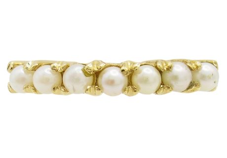 14K yellow Gold 7 Seed Pearl Band Ring Front View