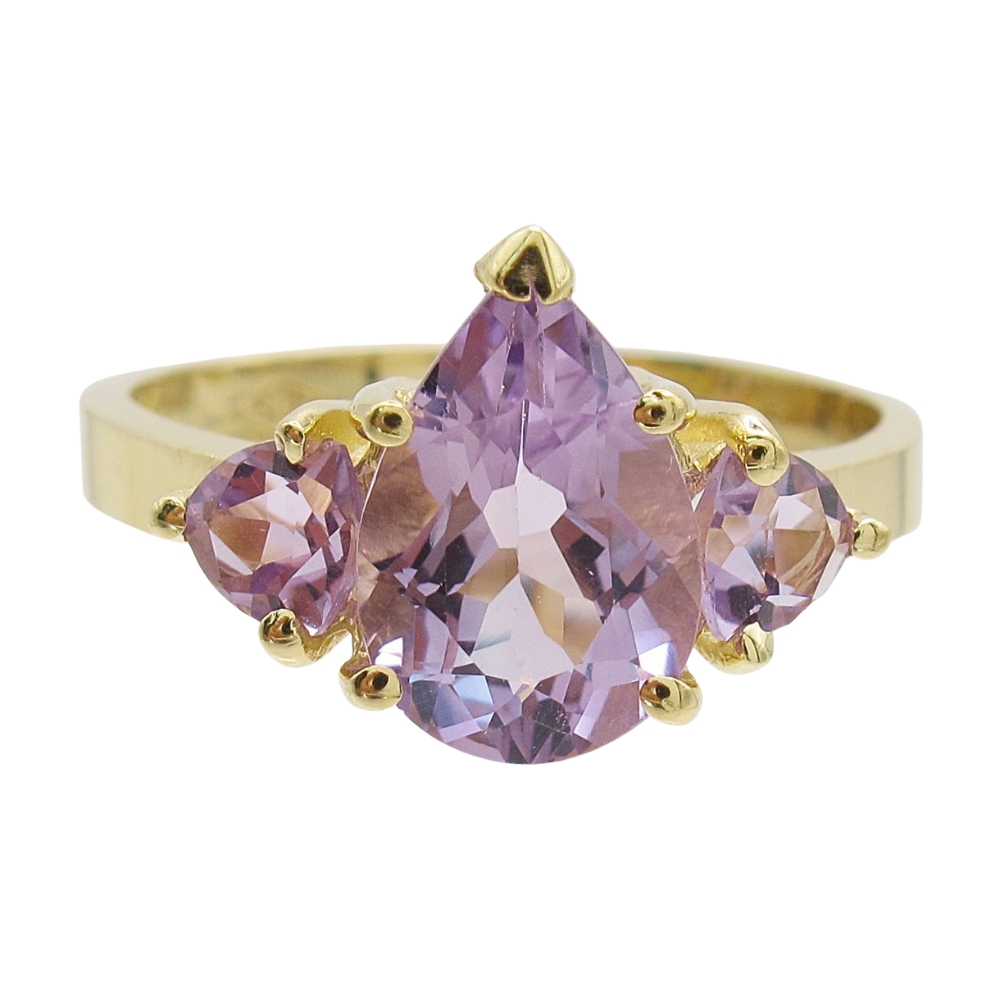 14K Gold 3-Stone Amethyst Ring