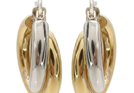 18K White and Yellow Toned Cross-Over Design Hoop Earrings Front View