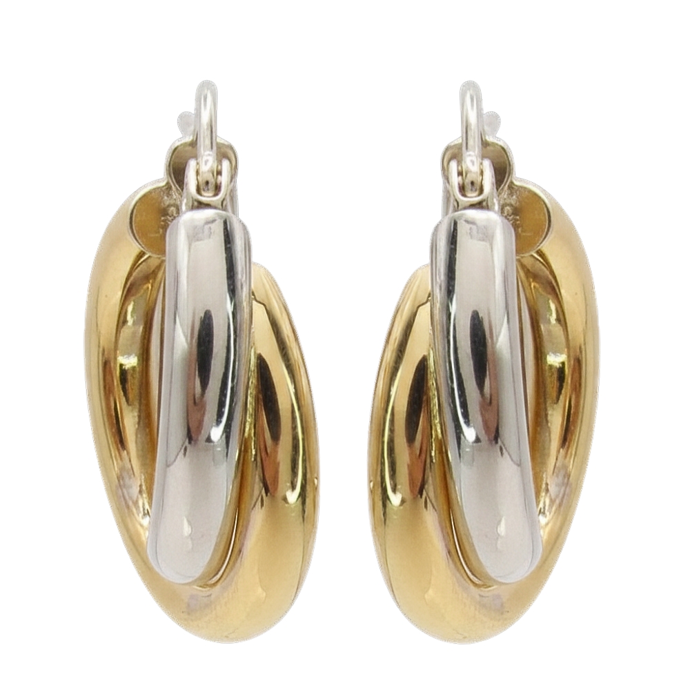18K Two Tone Cross-Over Design Hoop Earrings