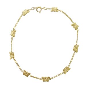 14K Gold Stationary Butterflies (9) On Dainty Chain Bracelet Over View