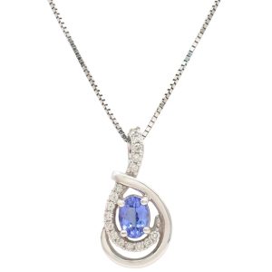 1.03ctw Tanzanite Drop Necklace with Diamond Accents in 14K White Gold front
