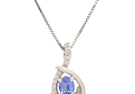 1.03ctw Tanzanite Drop Necklace with Diamond Accents in 14K White Gold front