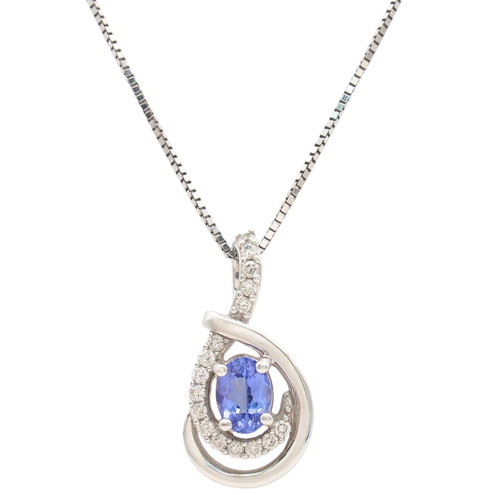 1.03ctw Tanzanite Drop Necklace with Diamond Accents in 14K White Gold