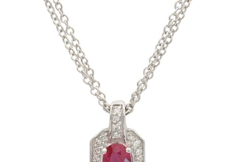 1.15ctw Ruby Necklace with Diamond Halo in 14K White Gold front