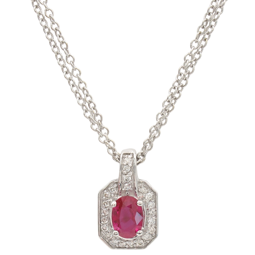 1.15ctw Ruby Necklace with Diamond Halo in 14K White Gold