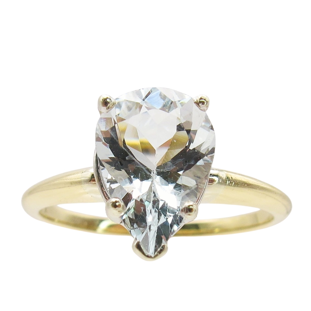1.5CT Pear-Cut Aquamarine Solitaire Ring 14K Gold