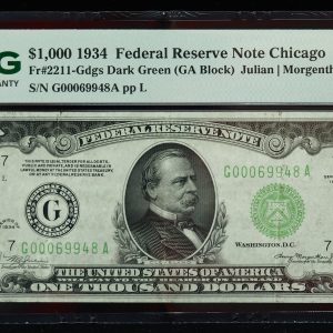$1000 1934 Federal Reserve Note, Chicago FR#2211-Gdgs Dark Green PMG 30 Front