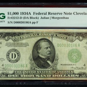 $1000 1934A Federal Reserve Note, Cleveland FR#2212-D PMG 25 Front