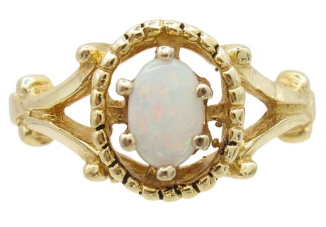 10K Yellow Gold Solitaire Oval Opal Center Ring Front View