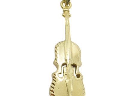 14K Gold Guitar Charm Pendant Front View
