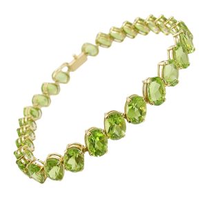 14K Gold Oval-Cut Peridot Tennis Bracelet Display