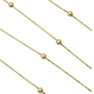 14K Gold Stationary Ball Box Link Chain Necklace Close Up Display
