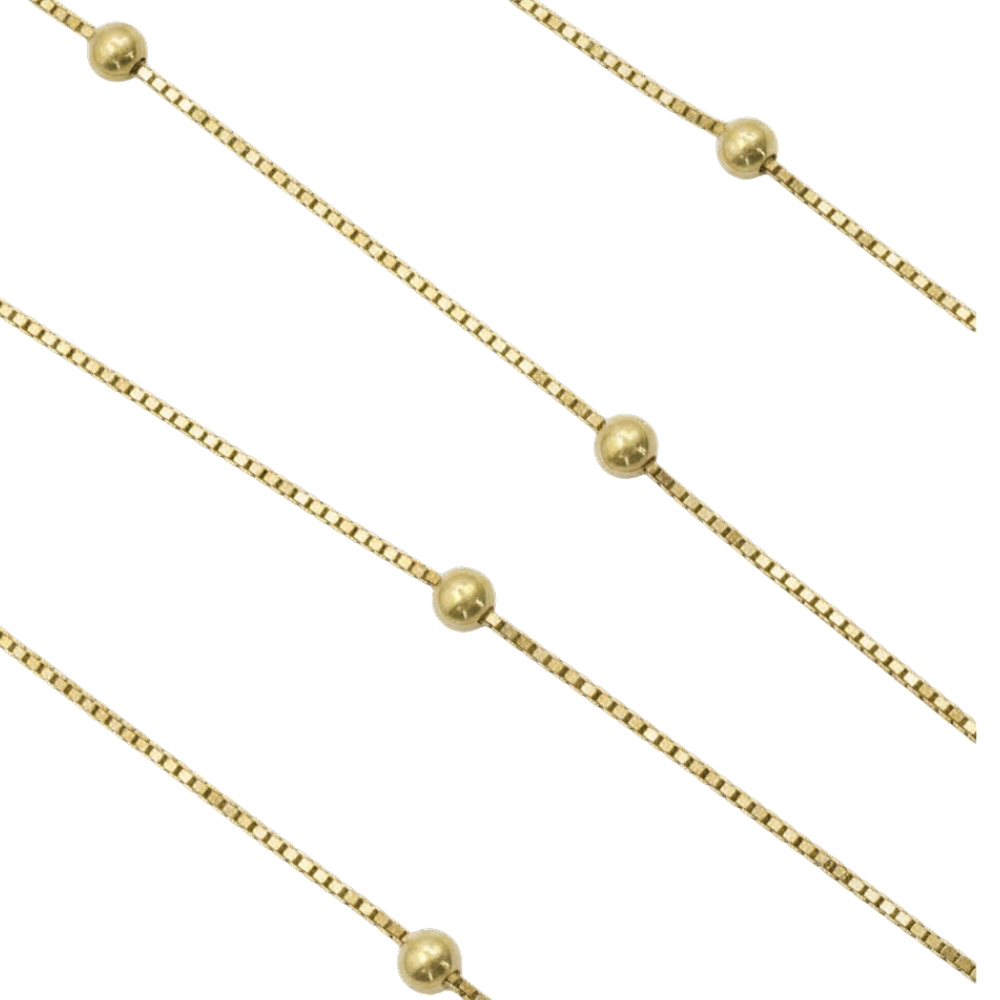 Bead Stationed Box Link Chain Necklace 14K Gold