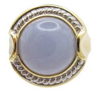 14K Two Toned Gold and White Gold Round Chalcedony Ring Front View