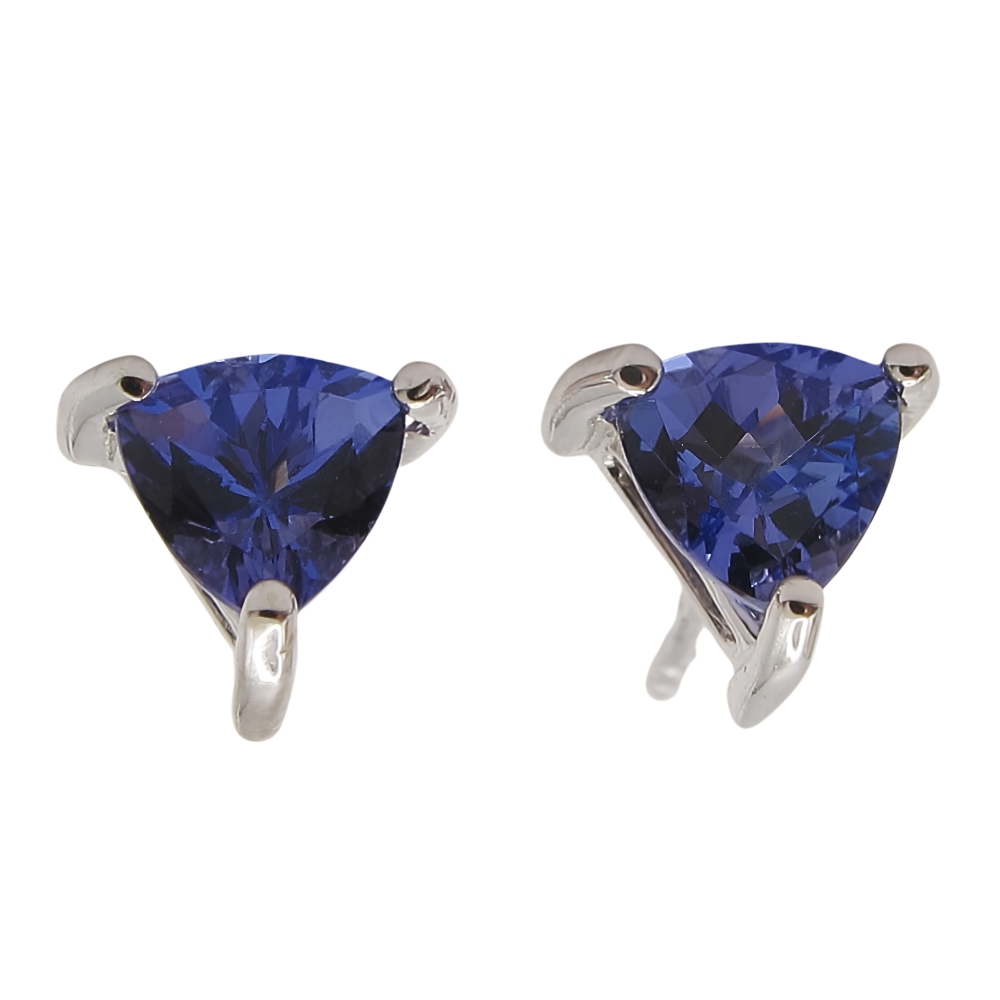 14K White Gold Trillion Cut Tanzanite Stud Earrings