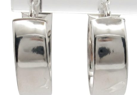 14K White Gold Petite Wide Hoop Earrings Front View