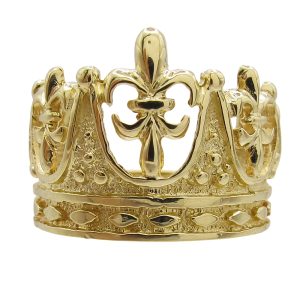 14K Yellow Gold Detailed Crown Ring Front View