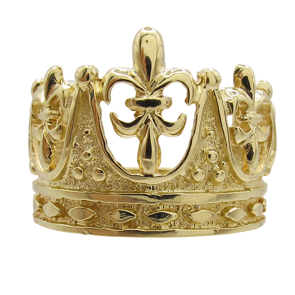14K Gold Fleur De Lis Crown Ring