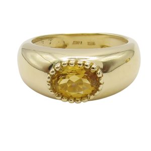 14K Yellow Gold Milgrain Bezel Citrine Solitaire Ring Front View