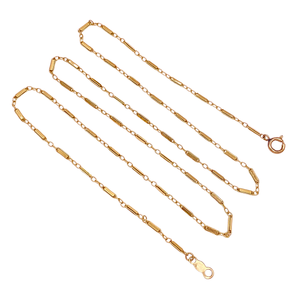 Vintage Delicate Bar Link Chain Necklace 14K Gold 18 Inch Length 2.8 Grams