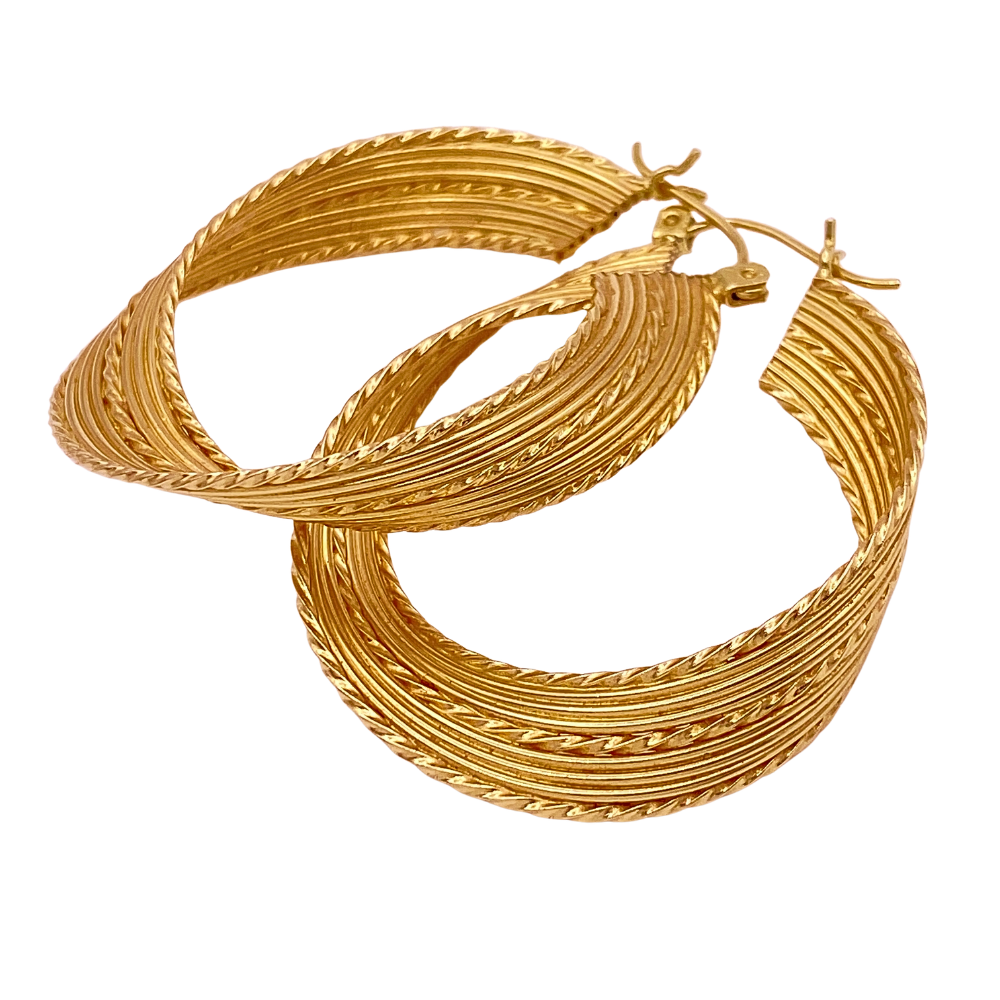 Twist Detail Hoop Earrings 14K Gold 1-1/2″ Length
