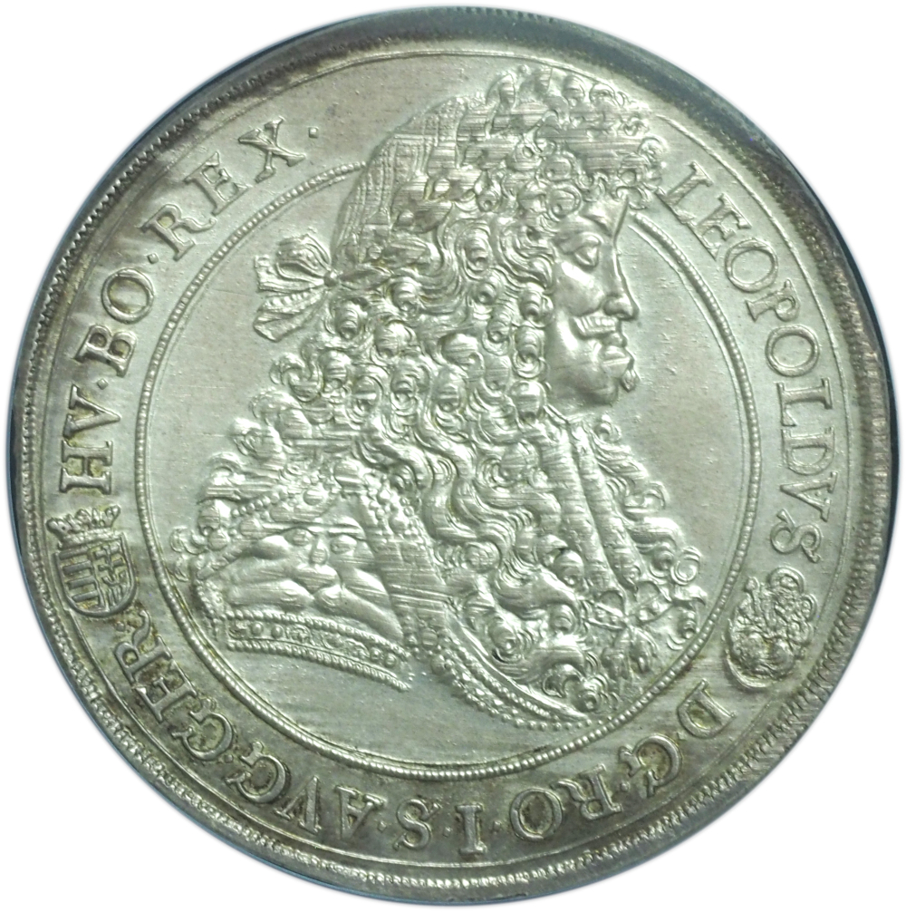 1692-KB Hungary Taler MS62 NGC – Leopold I “Hogmouth” Mint State Crown