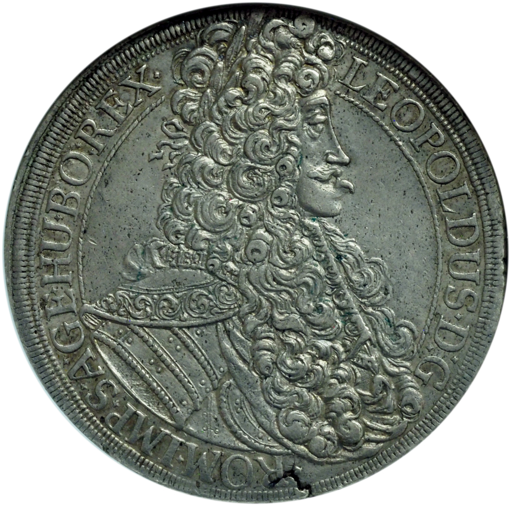 1704 Austria Vienna Taler AU NGC – Leopold I “Hogmouth” Silver Crown