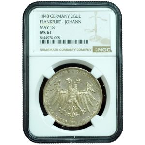 1848 Frankfurt 2 Gulden MS61 NGC Germany