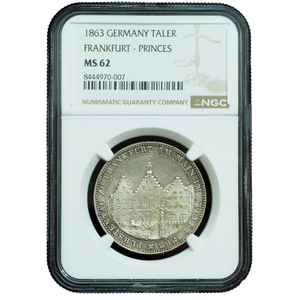 1863 Frankfurt Taler “Assembly of Princes” MS62 NGC – Historic German Unification Issue