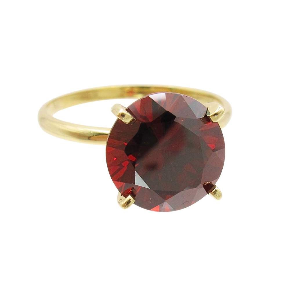 Garnet Solitaire Vintage Ring 14K Gold 3.15 Carat Round Cut