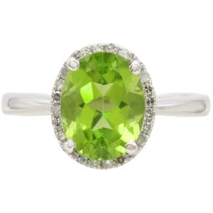 2.05ctw Peridot Ring with Diamond Halo in 14K White Gold front