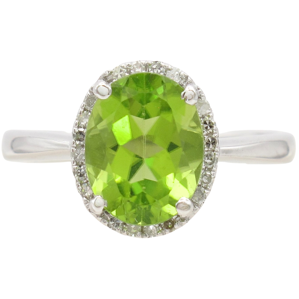 2.05ctw Peridot Ring with Diamond Halo in 14K White Gold