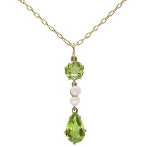 2.4ct Peridot & Pearl Lavalier Necklace in 14K Yellow Gold