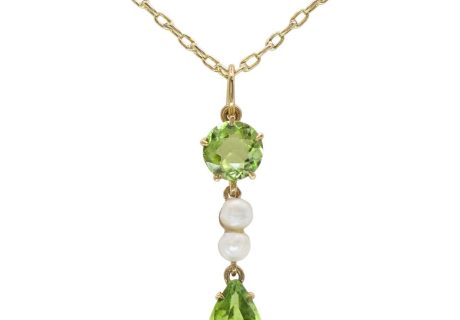 2.4ct Peridot & Pearl Lavalier Necklace in 14K Yellow Gold