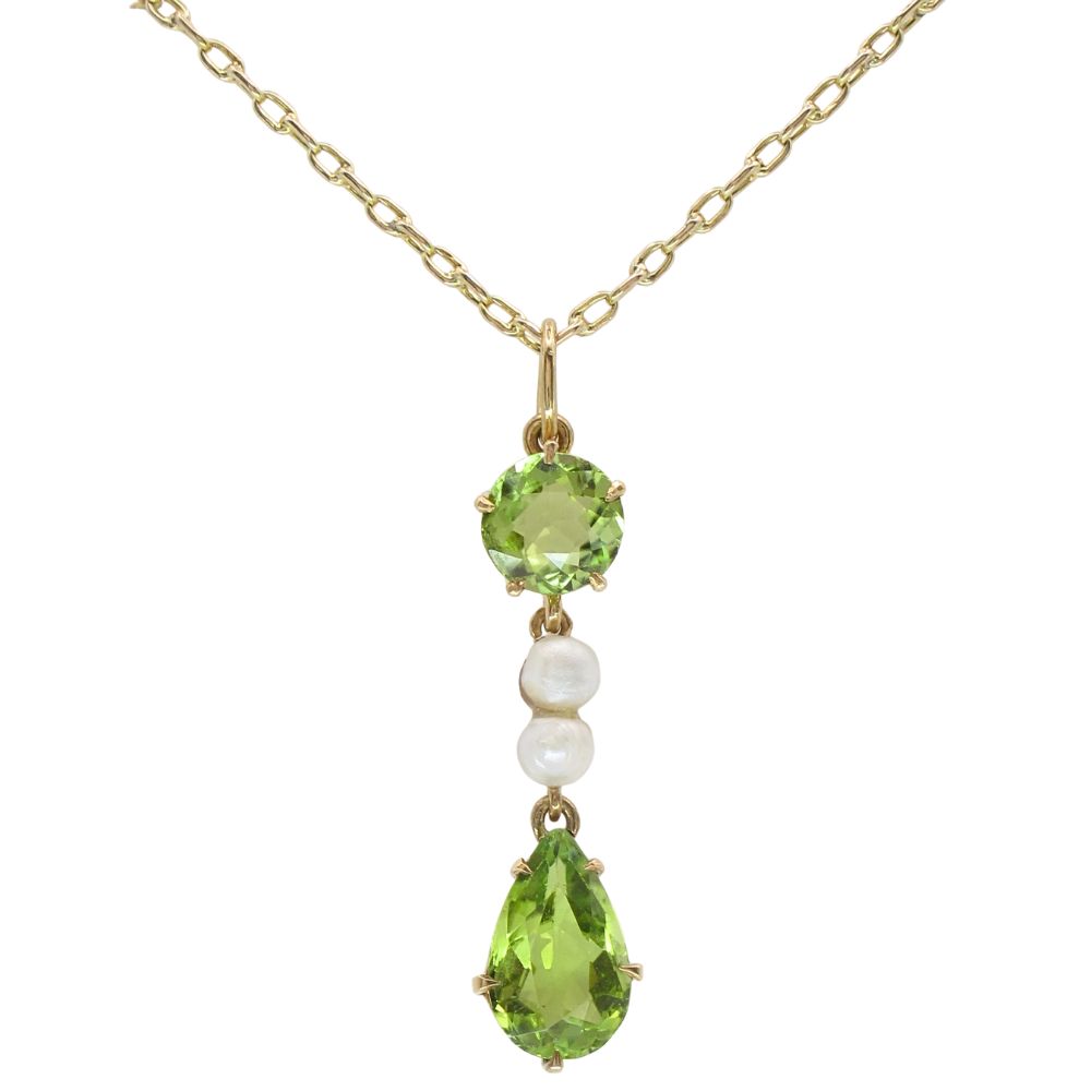 2.4ct Peridot & Pearl Lavalier Necklace 14K