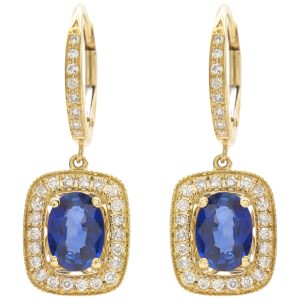 2.62ctw Effy Lab Sapphire Drop Earrings with Diamond Halo in 14K Gold front
