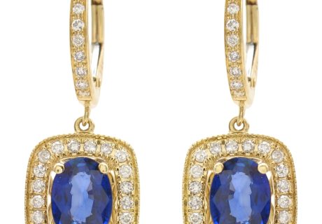 2.62ctw Effy Lab Sapphire Drop Earrings with Diamond Halo in 14K Gold front