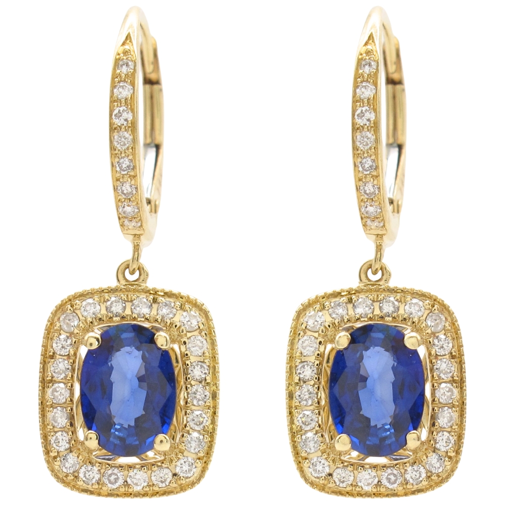 2.62ctw Effy Lab Sapphire Drop Earrings with Diamond Halo in 14K Gold