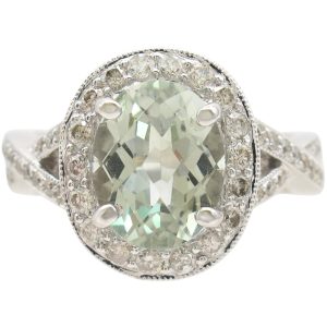 3.08ctw Prasiolite Ring with Diamond Accents in 14K White Gold front