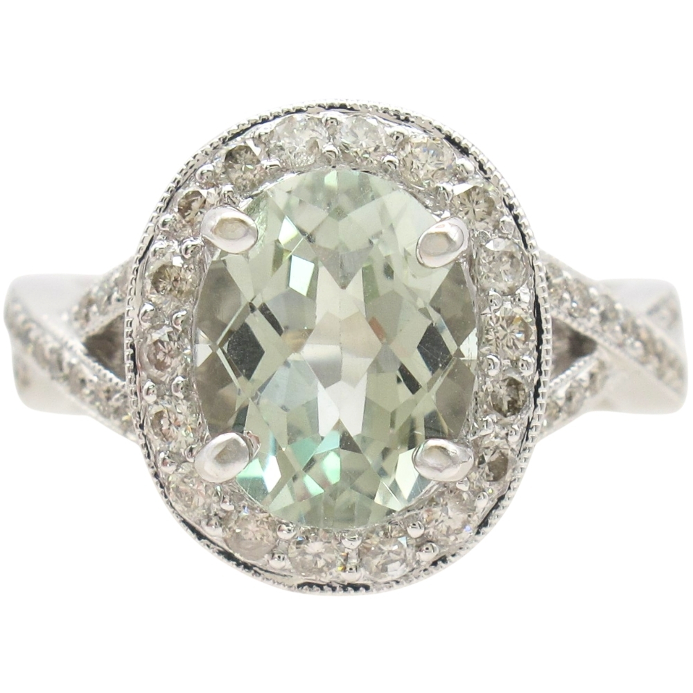 3.08ctw Prasiolite Ring with Diamond Accents in 14K White Gold