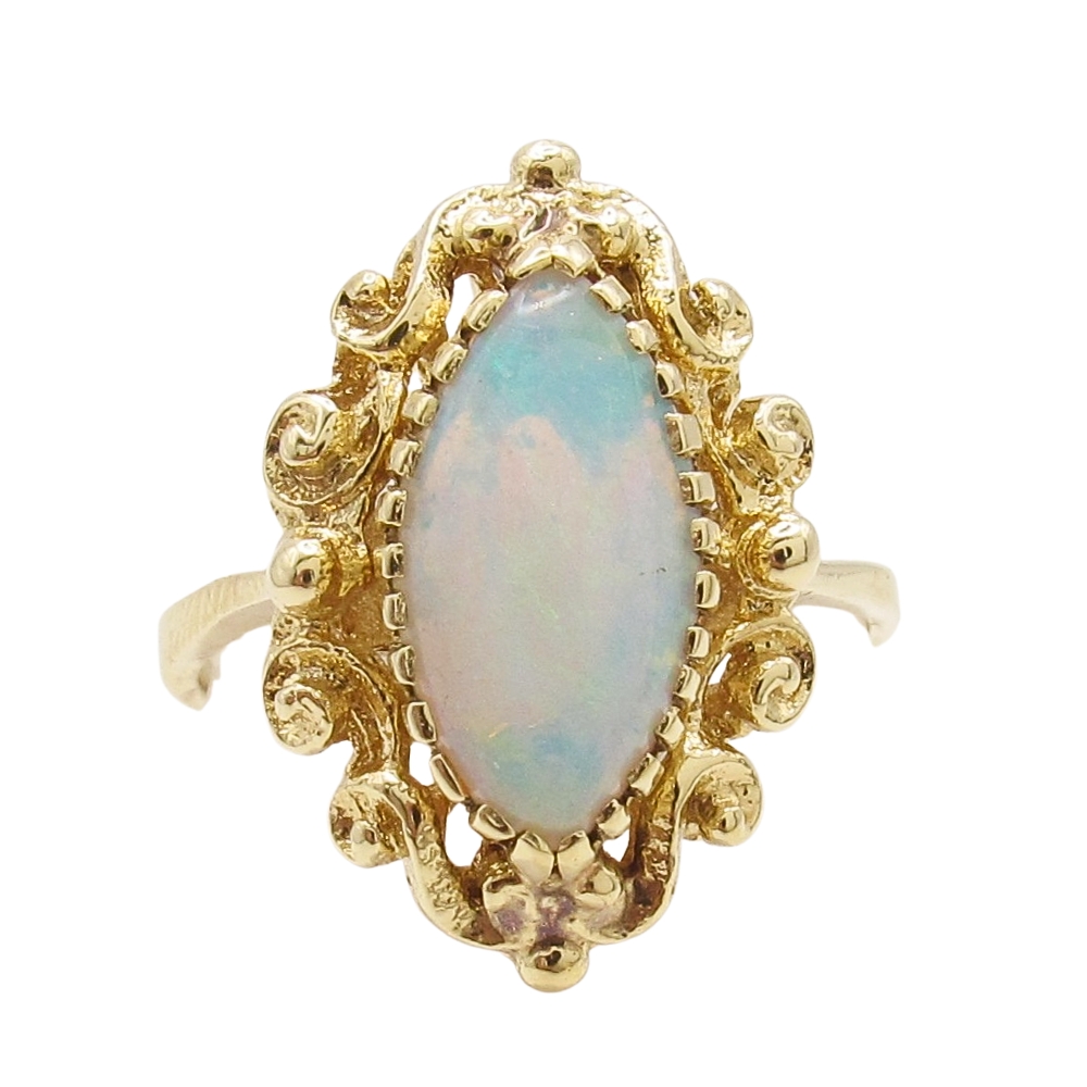 14K Gold Marquise Cut Opal Ring