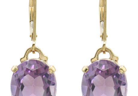 8.80ctw Oval Amethyst Drop Earrings 14K Gold front