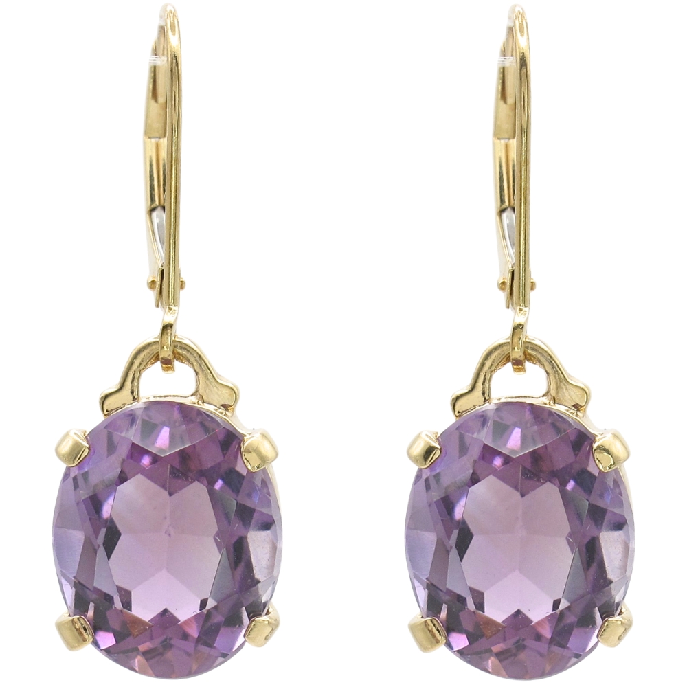8.80ctw Oval Amethyst Drop Earrings 14K Gold