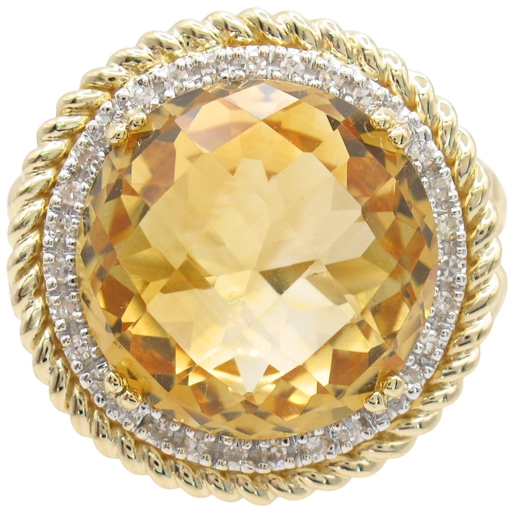 9.98ctw Checkerboard Citrine Statement Ring 14K Gold