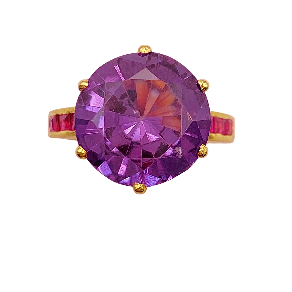 Ruby Accent Lab Alexandrite Ring 18K Gold 8.96 Carat TGW