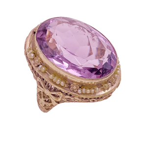 Amethyst Seed Pearl Ring 14KWG Alt View
