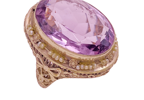 Amethyst Seed Pearl Ring 14KWG Alt View